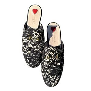 Gucci Princetown Romantic lace horsebit mules Black/Cream lace detail Size 36